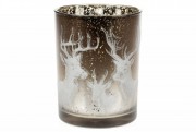 Свічник скляний Bon з малюнком Олені, колір -коричнево-білий градієнт, 12,5 см 549-110