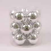 Шарики стеклянные 8 см. серебряные глянцевые (15 шт.) Flora 44607