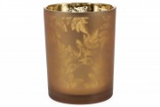Свічник скляний Bon з малюнком Листя, колір - коричневий, 12,5см 549-133