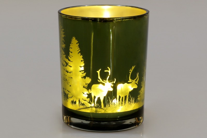 Подсвечник стеклянный Bon с рисунком Лес, цвет - травяной зеленый, 12,5см 549-109