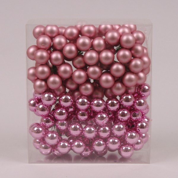 Шарики стеклянные 2,5 см. розовые (12 пучков-144 шарика) Flora 44630