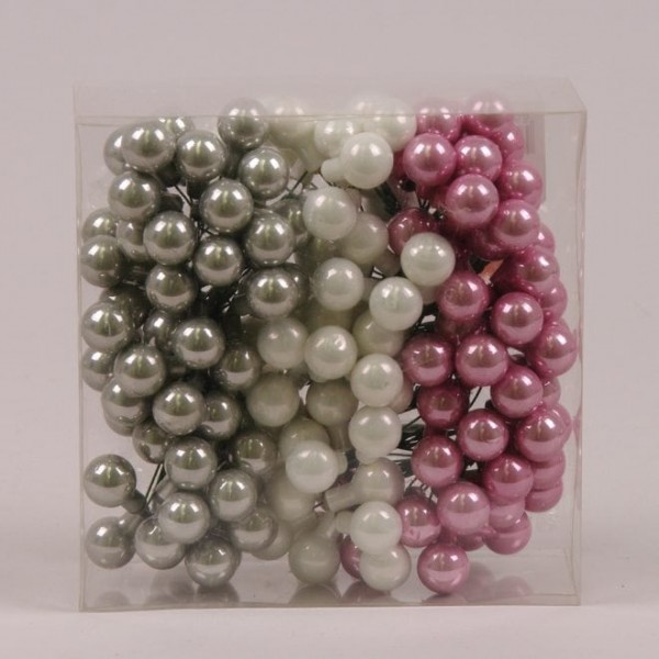 Кульки скляні 1,5 см. рожево-сірі-білі (12 пучків-144 кульки) Flora 44618