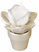 Декоративна свічка Bon Троянда в керамічному горщику 12см, колір - білий з бежевим Q00-130