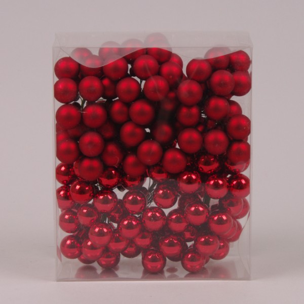 Кульки скляні 2 см. червоні (12 пучків-144 кульки) Flora 44622