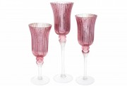 Набір (3 шт) скляних свічників Bon, 30/35/40см, колір - рожевий зі сріблом 527-720