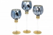 Набір (3 шт) скляних свічників Bon, 30/35/40см, колір - океанічний синій із золотом 527-711