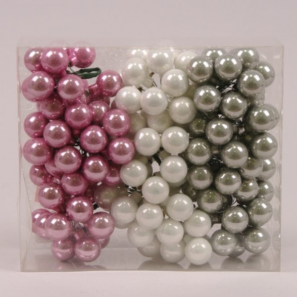 Кульки скляні 2,5 см. рожево-сірі-білі (12 пучків-144 кульки) Flora 44629