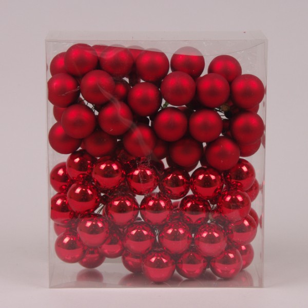 Кульки скляні 3 см. червоні (6 пучків-72 кульки) Flora 44643