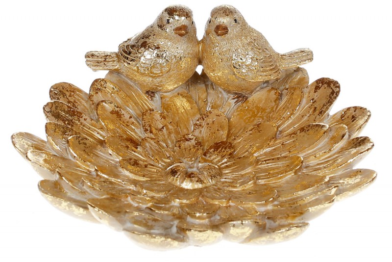 Декоративна страва Bon Астра з пташками, 20см, колір - золотий 218-734