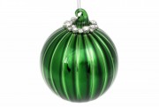 Елочный шар Bon с декором из камней, 8см, цвет - изумрудный зелёный 118-292