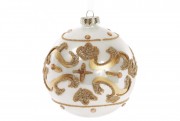 Куля ялинкова Bon з розписом 10см, колір - перловий із золотом 874-120