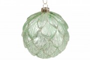 Елочный шар Bon 10см с рельефным узором и декором из глиттера, цвет - травяной зеленый 118-820