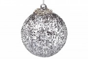 Елочный шар Bon 8см с глиттерной присыпкой и декором из страз, цвет - блестящий графит 118-494