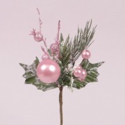 Веточка новогодняя с розовыми ягодками 12шт/уп Flora 75872