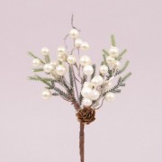 Гілочка новорічна з білими ягідками 12шт/уп Flora 75871