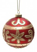 Елочный шар Bon красный с золотым узором, 8см 172-355