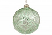 Елочный шар Bon 10см рельефной формы с декором из глиттера, цвет - травяной зеленый 118-821