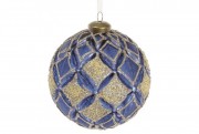 Шар елочный Bon матовый с декором 10см, цвет - cапфир с золотом 874-700