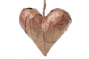 Новорічний підвісний декор Bon Серце з натуральних листочків бронза з блискітками 814-203
