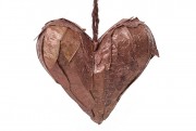 Новорічний підвісний декор Bon Серце з натуральних листочків, коричневий з блискітками 814-355