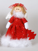 Новогодняя игрушка Bon из ткани и пуха Ангел с ёлкой 18см 199-A94