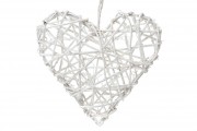 Подвесной декор Bon Сердце из раттана, белый с блестками 814-110