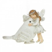 Новорічна підвіска Ангел з пташкою H-7.5 см. 4шт/уп Flora 12821