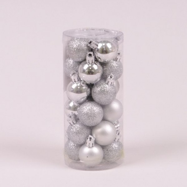 Набір пластикових срібних новорічних кульок 24 шт. D-3 див. Flora 44666