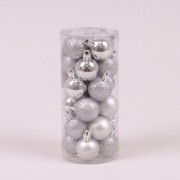 Набор пластиковых серебряных новогодних шаров 24 шт. D-3 см. Flora 44666