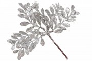 Декоративный букетик листьев в серебряном глиттере 16см 3шт/уп Bon 901-171