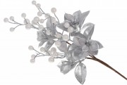 Декоративна гілка із сріблястим листям та білими ягодами 43см Bon 901-145