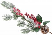 Декоративная ветка из хвои, листьев и красных ягод 48см Bon 901-140