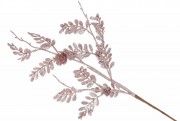 Декоративная ветка листьев и шишек 69см цвет - розовый глиттер Bon 901-180