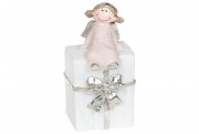 Декоративная статуэтка Bon Ангел на подарке, 13.5см, цвет - розовый 711-379