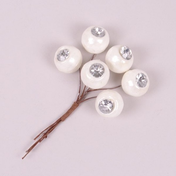 Пучок декоративних білих кульок зі стразами 6шт/уп Flora 75891