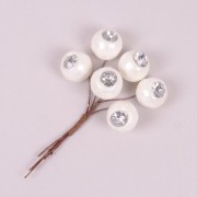 Пучок декоративных белых шариков со стразами 6шт/уп Flora 75891