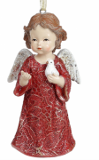 Декоративная подвесная фигурка Bon Ангелочек с птичкой, 13см, цвет - бордо 218-830