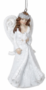 Декоративна підвісна фігурка Bon Ангел з птахом, 10см, колір - білий HA9-508