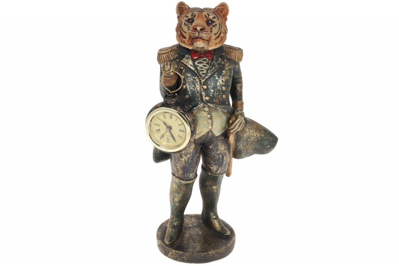 Декоративная статуэтка с часами Тигр, 26,6см, цвет - зелёный с золотом Bon 419-249