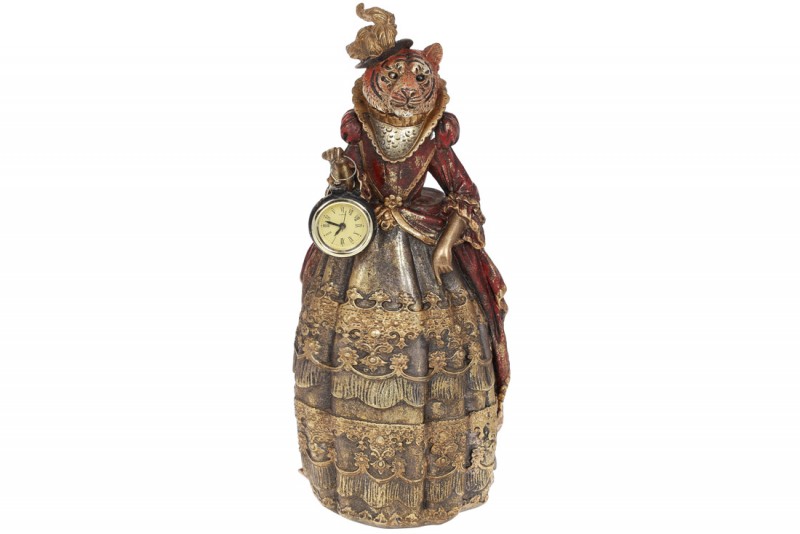 Декоративна статуетка з годинником Тигриця, 42см, колір - бордо із золотом Bon 419-252