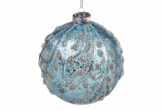 Елочный шар Bon 10см, цвет - голубой с серебром NY15-448