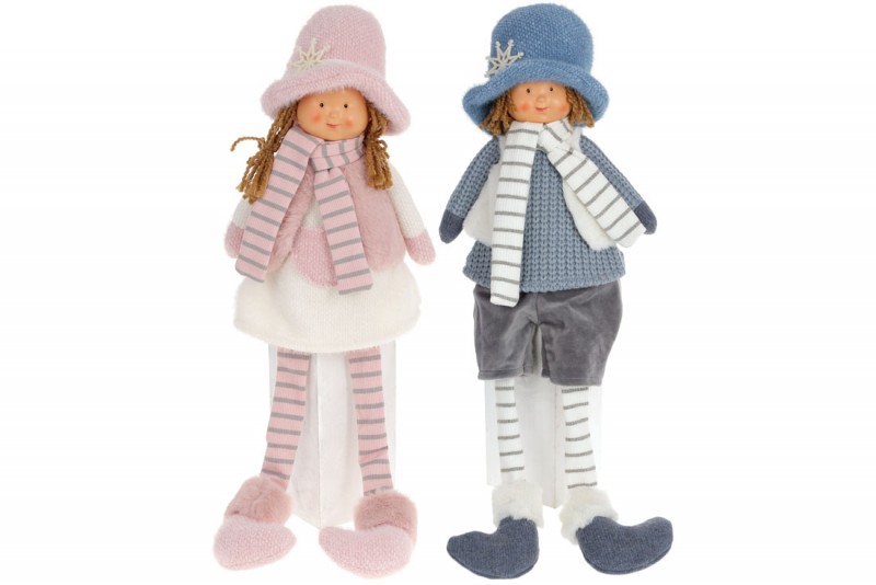 М'яка іграшка Сидяча Лялька, 55см Дівчинка та Хлопчик, колір - рожевий та блакитний 2шт/уп Bon 877-1