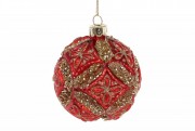 Елочный шар Bon 8см, цвет - красный антик с золотым глиттером 118-591
