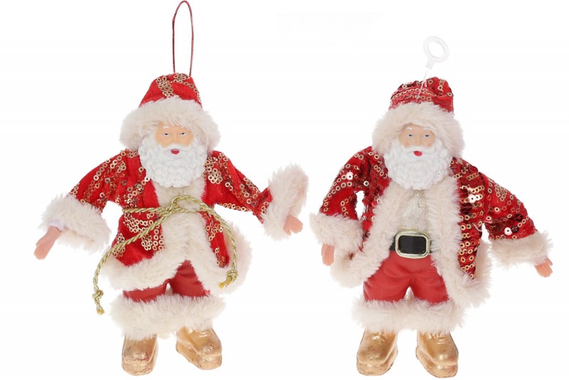 Новорічна декоративна Bon фігурка-підвіска Санта 18см, колір - червоний із золотом, 2 шт NY14-711
