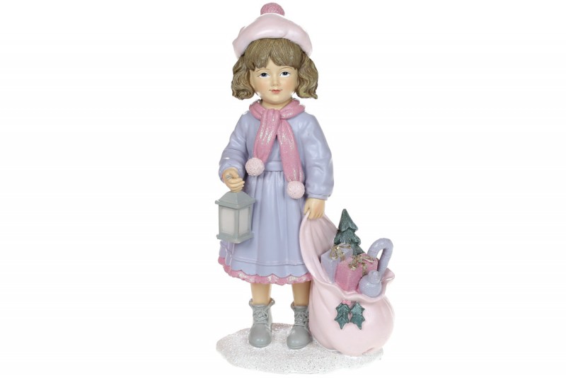 Декоративная статуэтка Девочка на подарками, 20см, цвет - розово-голубой Bon 707-218