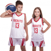 Форма баскетбольная подростковая NB-Sport NBA ROCKETS 13 BA-0966 S (6-8 лет) Бело-красная