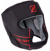 Шлем боксерский с полной защитой кожаный Zelart VL-3151 S Черный-красный