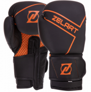 Перчатки боксерские кожаные на липучке Zelart VL-3149 10 унций Черно-оранжевые