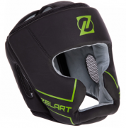 Шлем боксерский с полной защитой кожаный Zelart VL-3151 XL Черный-салатовый