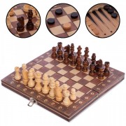 Шахматы, шашки, нарды 3 в 1 деревянные с магнитом Zelart W7701H